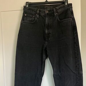 Etica washed black straight leg jeans, size 25